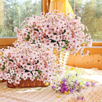 Uieke 72 Bundles Artificial Flowers for Outdoors UV Resistant Fake Silk Flowers No Fade Greenery Shrubs Plants for Outside Planter Home Garden Porch Window Box Spring Summer Décor (Pink)