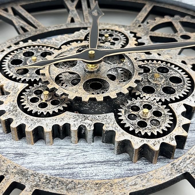 HOIBAI Wall Clock, Clocks for Living Room Decor 20 Inch Big Moving Gears Clock Farmhouse Vintage Rustic Wall Clock for Home Bedroom House Kitchen Wall Decor
