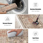 Vintage 2'6'' x 8' Washable Area Rug - Stylish Indoor Rug for Living, Dining or Bedroom - Lightweight Carpet with Non-Slip Backing - Foldable for Easy Placement and Maintenance - Ivory