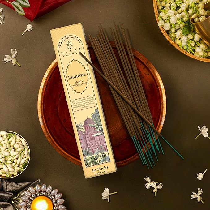 Incense Sticks, Jasmine Incense, Made with Natural Ingredients, Hand Rolled Aromatic Masala, 40 Stick Pack, 45-60 Minute Burn Time, Best for Home Fragrance, Meditation, Yoga, Spiritual Healing