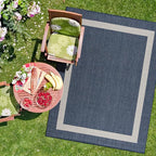 CAMILSON Outdoor Rug 10x14, Large Modern Outside Rugs for Patios Porches Waterproof Durable Washable Non-Shedding, Easy-to-Clean Indoor Outdoor Area Carpet (10 x 14, Bordered - Blue/White)