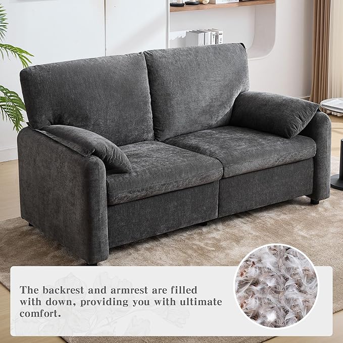 Chenille Oversized Armchair, 38.6'" Wide Accent Chairs for Living Room & Bedroom Modern Lounge Chair, Upholstered Mid-Century Reading Chair (Darkgray, Loveseat)