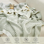 Amélie Home Chenille Waffle Throw Blanket for Couch, Reversible Pineapple Stitch Knit Soft Cozy Knit Blanket Lightweight Warm Decorative Throw for Sofa, Bed, Living Room, 50"x60", Sage Green&Ivory