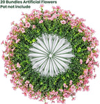 20 Bundles Artificial Flowers for Outdoor Fake Plants for Spring Decoration,Faux Eucalyptus Flowers for Planter UV Resistant Lifelike for Home Porch Garden（Pink）