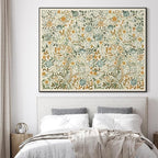 SIGNWIN 60"x72" Extra Large Framed Wall Art Vintage Botanical Floral with Golden and Teal Leaves, Elegant Nature Illustration for Home Living Room Bedroom Decor (Frame Assembly Required)