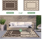 GENIMO 5' x 8' Outdoor Rug Waterproof for Patio Decor, Foldable Reversible Plastic Straw Area Rugs Mat for Camper, Outside Carpet for Rv, Deck, Porch, Picnic, Beach, Balcony, Coffee & Beige