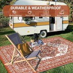 GAOMON Large Outdoor Plastic Straw Rug 10x14 Waterproof Patio Rug Reversible Foldable Portale Camping Mat with Stakes & Bag, Vintage Boho Outside Carpet for RV Garden Deck Porch, Orange Red