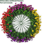 20 Bundles Artificial Flowers for Outdoor Fake Plants for Spring Decoration,Faux Eucalyptus Flowers for Planter UV Resistant Lifelike for Home Porch Garden（4 Color）