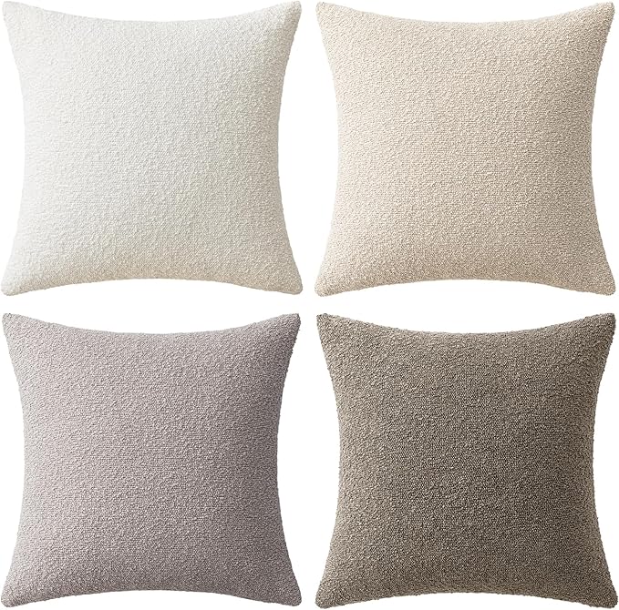 MIULEE Pack of 4 Decorative Textured Boucle Throw Pillow Covers 20x20 Inch Neutral Accent Solid Pillow Cases Soft Couch Cushion Covers for Modern Farmhouse Boho Chair Sofa Bed Livingroom Home Decor