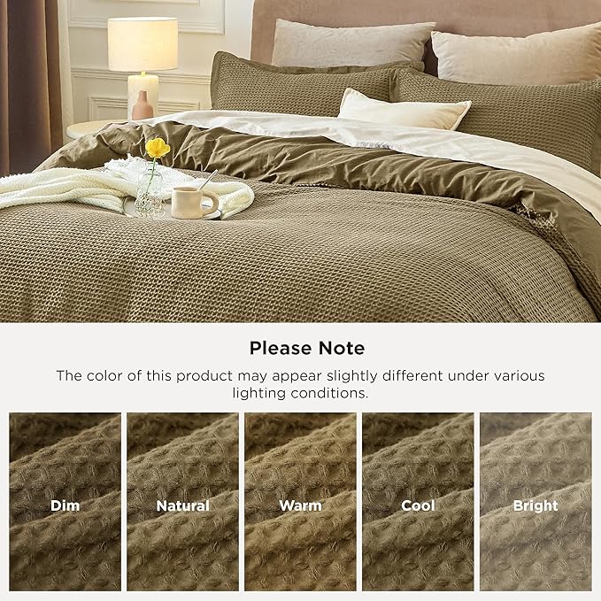 Bedsure Cotton Duvet Cover King - 100% Cotton Waffle Weave Fennel Seed Duvet Cover King Size, GentleSoft™ and Breathable Bedding Set for All Season, 3 Pieces, 104"x90"