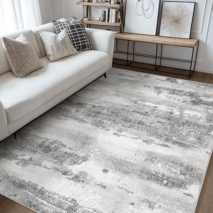Area Rugs 8x10 for Living Room Bedroom Machine Washable Large Gray Area Rug Abstract Soft Throw Rug, Indoor Floor Cover, Lightweight Non Slip Backing Thin Rug
