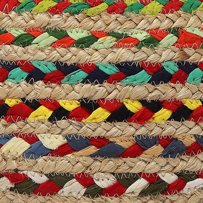 REDEARTH · Round Pouf Ottoman - Braided Boho Poof Home Décor Pouffe Accent Sitting Circular Foot Rest for Living Room, Bedroom, Nursery, Lounge; Jute and Cotton Set of 2 (19.5"x19.5"x14"; Multi)