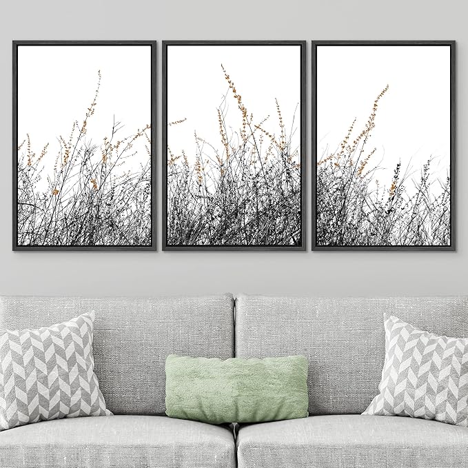 SIGNWIN 3 Piece Framed Canvas Wall Art Wild Grass Field Nature Wilderness Photography Abstract Landscape Canvas Prints Home Artwork Decoration for Living Room,Bedroom - 16"x24"x3 Panels