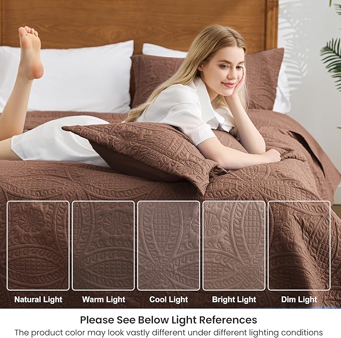 Love's cabin Twin Quilt Set Brown Bedspreads Bedding Set - Soft Bed Lightweight Bedspread Comforter - Modern Style Coin Pattern Coverlet for All Season - 2 Pieces (1 Quilt, 1 Pillow Sham)