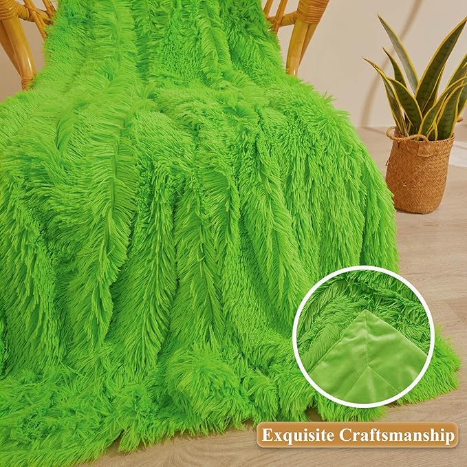 XeGe Luxury Faux Fur Blanket, Lime Green Soft Big Fluffy Throw, Shaggy Plush Decorative Couch Blanket, Cute Furry Fuzzy Bed Throw for Bedroom Living Room, Lime Green, 60x90
