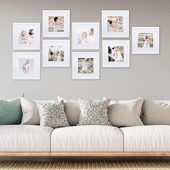 Sheffield Home 9 Piece Gallery Wall Frame Set, 12x12 Inch, White
