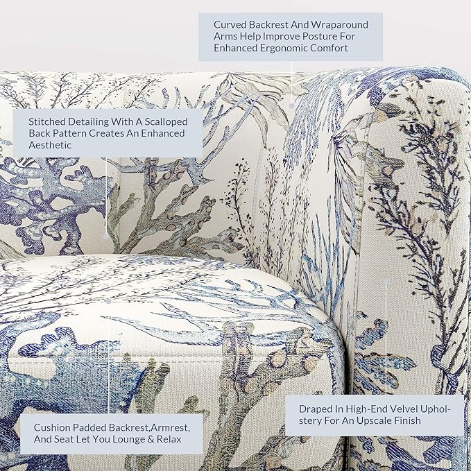 BELLEZE Living Room Chair, Linen Round Accent Barrel Chair, Club Tub Sofa Chair for Bedroom, Corner Chair with Flared Legs and Cozy Soft Padding - Highland (Blue Coral)