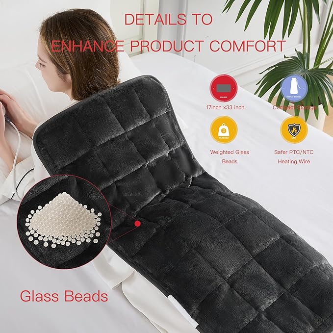 Weighted Heating pad XL 17''x33'' Heat pad for Period Cramps Heating Pads Large Heated pad for Back Pain Relief Products Electric Heat Pads Heated Pad for Bed Christmas Gifts for Mom Dad