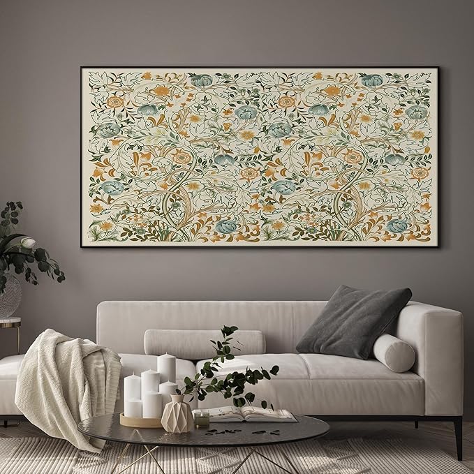 SIGNWIN 36"x72" Extra Large Framed Wall Art Vintage Botanical Floral with Golden and Teal Leaves, Elegant Nature Illustration for Home Living Room Bedroom Decor (Frame Assembly Required)