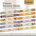 Tulasi Incense Sticks Pack of 12 Natural Scent (240 sticks) Variety Fragrance of Coconut, White Sage, Red Rose, Palo Santo, Lavender & Cinnamon etc, Ideal for Aromatherapy, Meditation & Positive Vibes