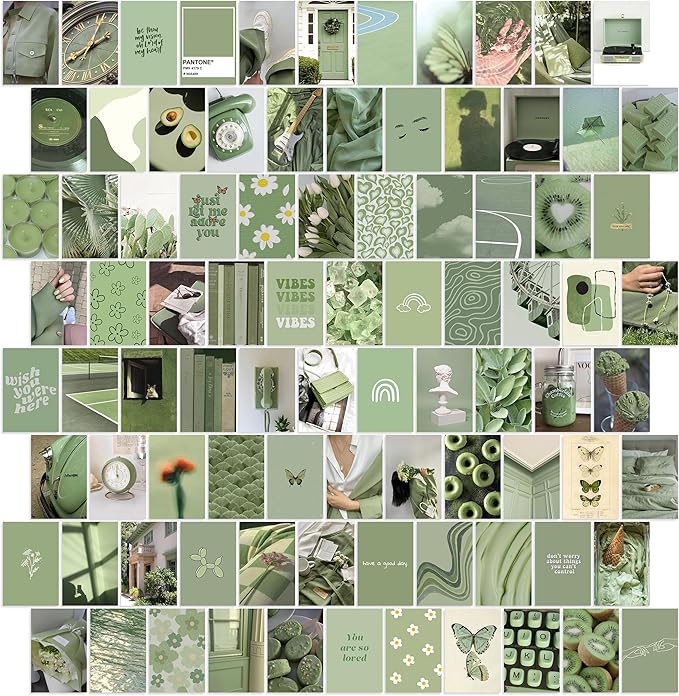 Y2K BOO Sage Green Aesthetic Wall Collage Kit – 100 Soft & Serene Photos, 4"x6" Semi-Gloss Prints for Teen Girls Dorm Room Decor, Calm Sage Green Moments, Ideal Gift for Birthday & Graduation