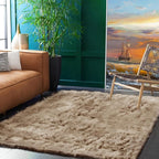 Goolela Faux Sheepskin Fur Area Rug 5x8 Light Brown Beige Fluffy Fuzzy Furry Shag Rug for Bedroom Living Room Washable Rectangle