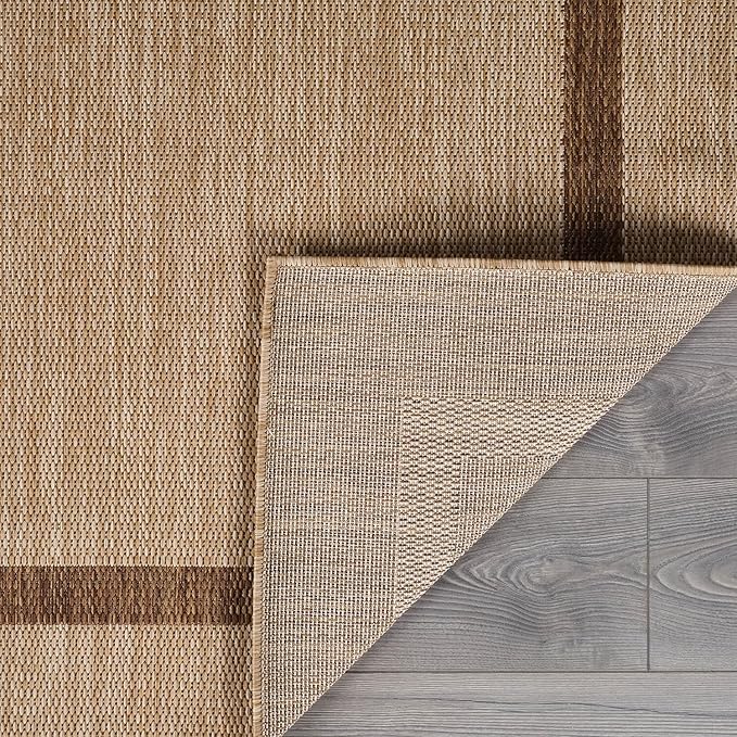 Bordered Outdoor Rug 9x12 Washable Outside Carpet for Indoor Patio Porch Waterproof Easy Cleaning Non Shedding Area Rugs Jute Beige - Nut Brown 9 x 12
