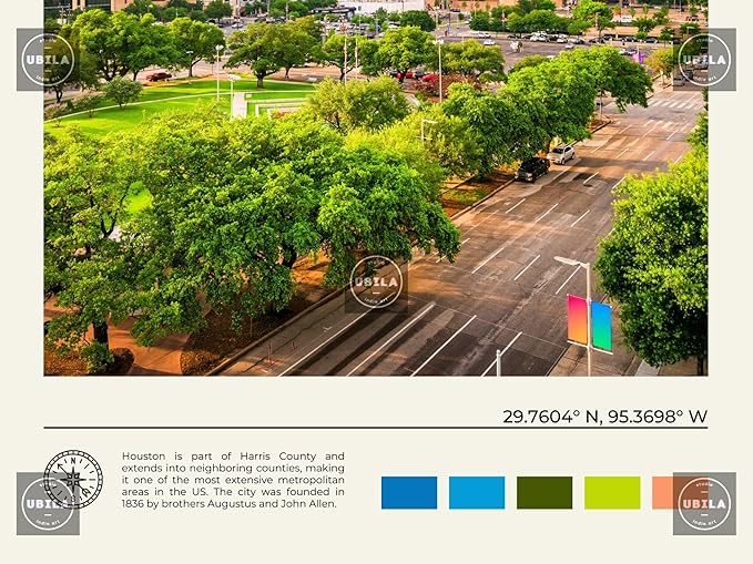 StudioUBILA Houston Wall Art Poster, Decorative Cityscape Landscape Art Prints, Home Decor Wall Art Print for Bedroom Living Room Kitchen Decorations, Unframed