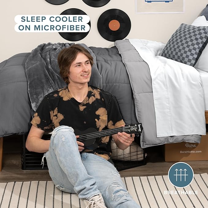 Bare Home Comforter - Reversible Colors - Goose Down Alternative - Ultra-Soft - Premium 1800 Series - All Season Warmth - Bedding Comforter (Twin/Twin XL, Grey/Light Grey)