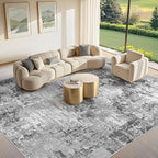 Tortania Washable 8x10 Area Rug for Living Room: Modern Abstract Neutral Large Soft Thin Rugs - Non Slip Indoor Carpet for Bedroom Dining Room Office Nursery Home Floor Decoration - Grey