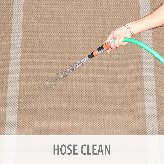 CAMILSON Outdoor Rug 10x14, Large Modern Outside Rugs for Patios Porches Waterproof Durable Washable Non-Shedding, Easy-to-Clean Indoor/Outdoor Area Carpet (10 x 14, Bordered - Beige/White)