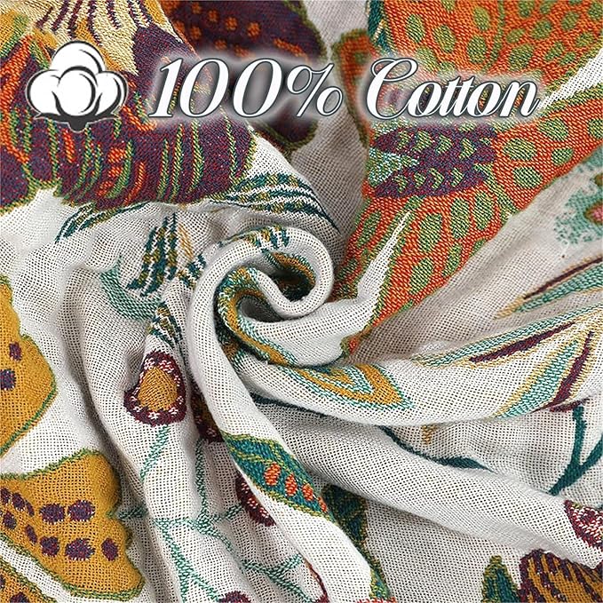 MSGKV Boho Throw Blanket for Bed Couch,100% Cotton Blankets 80''x 90'', Reversible Versatile Muslin Blanket, Super Soft Warm Boho Bedding Blankets