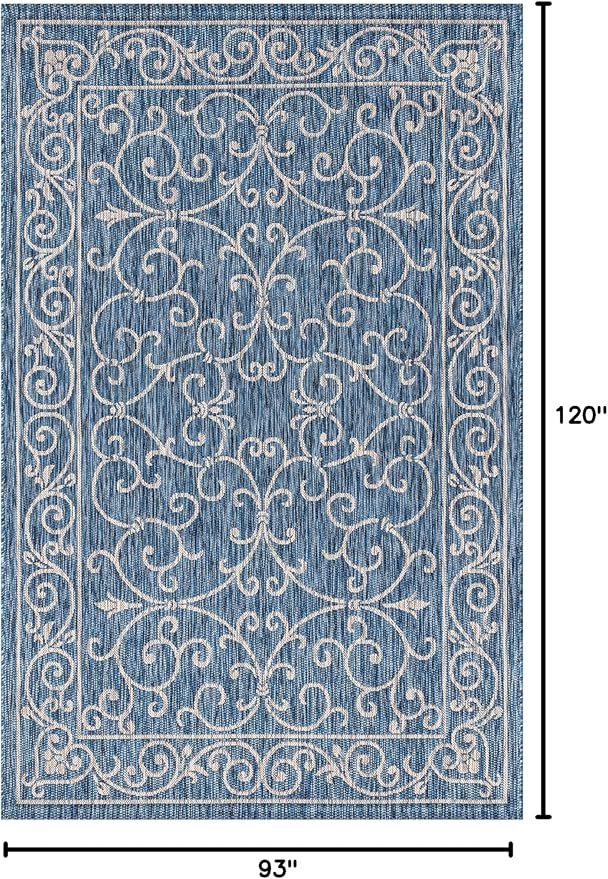 JONATHAN Y Vintage Filigree Indoor Outdoor Area Rug 8X10 Navy/Gray, Charleston Textured Weave for Backyard, Patio, Porch, Easy-Cleaning, High Traffic, Pet-Friendly, Non-Shedding (SMB106D-8)