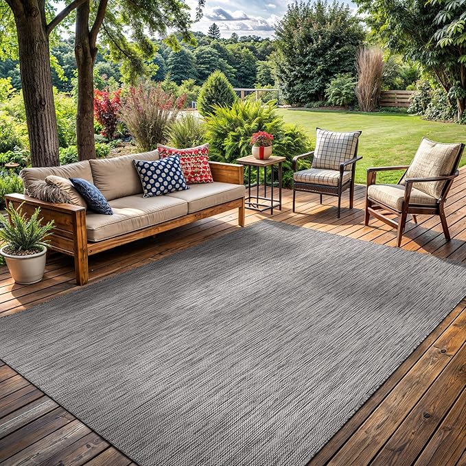 Washable Indoor Outdoor Rug 8x10 Weather Resistant Area Rugs Modern Solid for Porch Deck Balcony Backyard Patio Outside Carpet (8 X 10 Silver Grey)