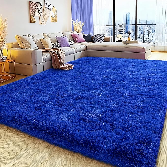 Large 8x10 Area Rugs for Living Room, Bright Blue Soft Shag Rug for Bedroom, Non-Slip Ultra Fluffy Rug, Modern Plush Carpet for Girls Boys Kids Room Dorm, Fuzzy Rug for Home Decor Aesthetic