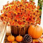 Artificial Fall Flowers for Outdoors, 10 Bundles Artificial Plants UV Resistant Fall Fake Plants for Outside Halloween Christmas Porch Decoration Fall Decor(Orange(Eucalyptus))