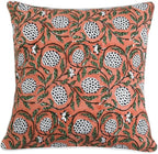Ridhi Dark Salmon Pink Block Print Cotton Canvas Throw Pillow Covers for Decorative Couch Pillows for Living Room, Chic Boho Cute Outdoor Valentine Pillows Covers Gifts 20x20 Inches