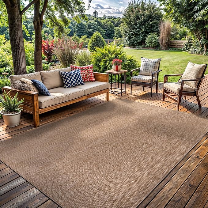 Washable Indoor Outdoor Rug 6x9 Weather Resistant Area Rugs Modern Solid Jute Rug for Porch Deck Balcony Backyard Patio Outside Carpet (6 X 9 Jute Beige)