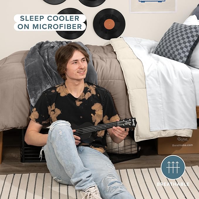 Bare Home Twin/Twin Extra Long Comforter - Reversible Colors - Goose Down Alternative - Ultra-Soft - Premium 1800 Series - All Season Warmth - Bedding Comforter (Twin/Twin XL, Taupe/Sand)