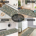 RUGSURE Washable Area Rugs - Perfect for Living Room, Bedroom, Kids Room, Nursery - Stain & Water Resistant Non-Slip, Pet & Child Friendly, Vintage Tribal Area Rugs (Green, 2'6'' x 8')