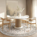 GENIMO 6FT Round Area Rugs for Living Room, Circle Rugs Machine Washable Low Pile, Chenille Non Slip Vintage Rug for Bedroom, Dining Room, Home Office, Light Taupe Brown