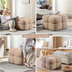ONEVOG 21" Light Brown Funky Ottoman, Square Fuzzy Couch Sherpa Pouf Ottoman, Tufted Fluffy Boucle Fabric Foot Stools, Upholsered Footrest & Coffee Table for Living Room Bedroom, Cute Pouf Home Decor