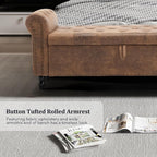 Furniliving 55” End of Bed Bench, Bedroom Bench with Button-Tufted, Large Upholstered Storage Ottoman Entryway Bench with Storage Shoe Cabinet Bench, for Bedroom, PU, Coffee