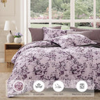 Full Comforter Set -7 Pieces Deep Purple Floral Comforter Set for All Seasons, Bed in a Bag Full with Botanical Flowers Comforter, Sheets, Pillowcases & Shams