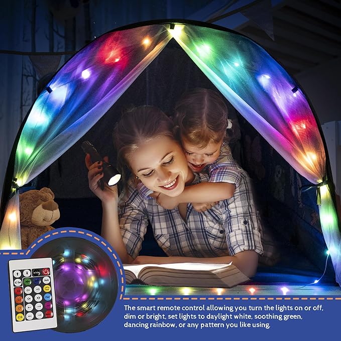 Bed Tent for Kids with LED Strip Lights Toddler Bed Tent Foldable Game House for Children Play Tents for Girls Boys Sleeping Canopy Playhouse (Dark Blue - Space)