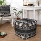 REDEARTH · Tufted Pouf Ottoman with Filler Textured Storage Cube Bean Bag Pouffe Footrest for Living Room, Bedroom, Nursery, Kidsroom; 100% Cotton (17.5"X17.5"X17.5", Ziggurat Obsession Black)