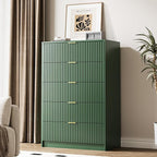 5 Drawer Dresser for Bedroom, Tall Dresser Chest of Drawers with Gold Handles, 32 Inch Wide Nightstand with for Bedroom, Living Rooms, Offices, and Entryways, Green
