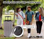 Alpine 32 Gallon Commercial Outdoor Trash Can - Heavy Duty Garbage Can Outdoor, Industrial Trash Can with Plastic Panels for Patio, Parks, Trails & Resorts (Rain Bonnet Lid - Grey)