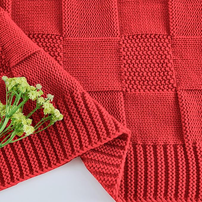 CozeCube Knit Throw Blanket,Christmas Red Checkered Bedroom Blanket for Couch,Soft Cozy Warm Knitted Blanket for Bed Sofa Living Room,Decorative Spring Fall Throw Blanket 50"X60",Christmas Red