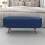 Oval Storage Bench 43.5" Linen Fabric Upholstered Entryway Bench with Solid Wood Legs Ottoman Bench Indoor Bench for Living Room/Bedroom/End of Bed/Entryway (Dark Blue)